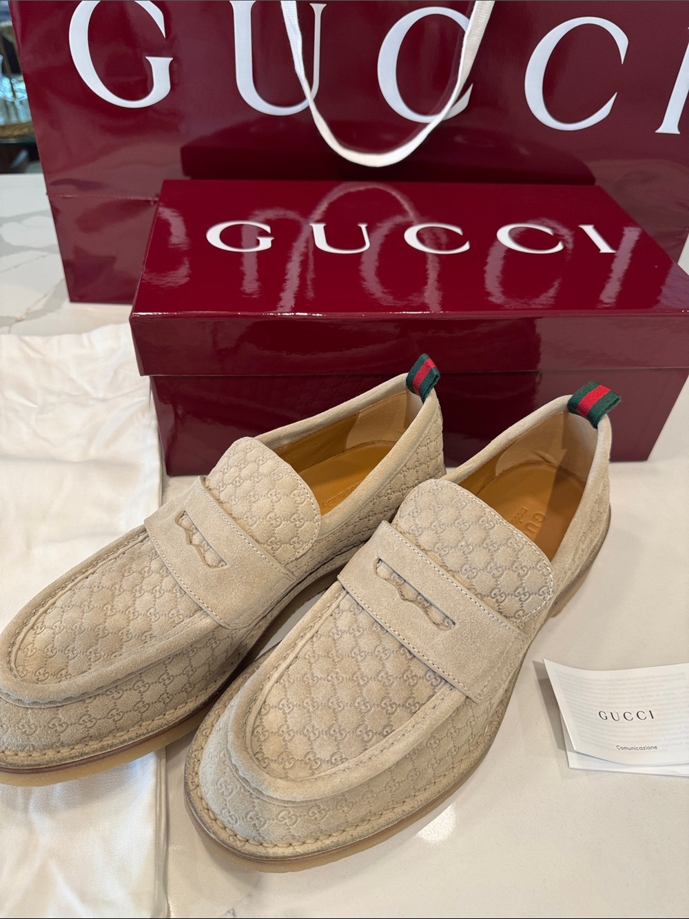 Gucci MEN Beige Suede Micro GG Monogram Penny Loafers  Oatmeal EUR 9.5 US 10.5 - Picture 2 of 16